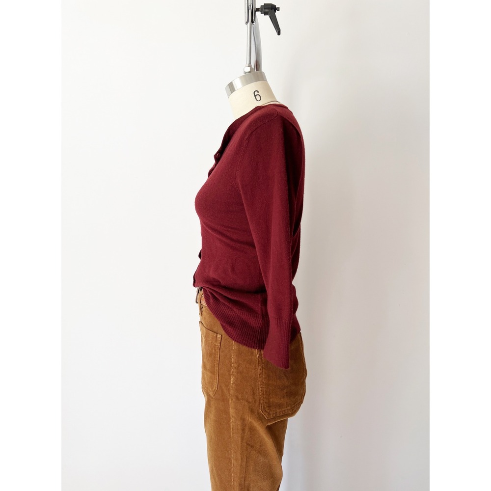Modcloth Charter School Cardigan Burgundy Wine Red 3/4 Sleeve Knit Librarian M - Picture 3 of 8